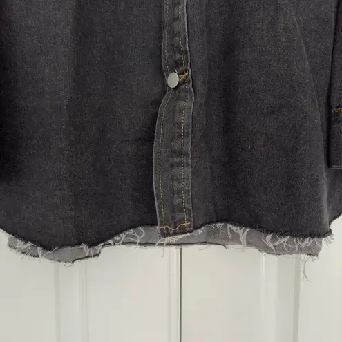 Princess Polly  Allen Denim Jacket Black Button Down Pockets 100% Cotton Jean 4