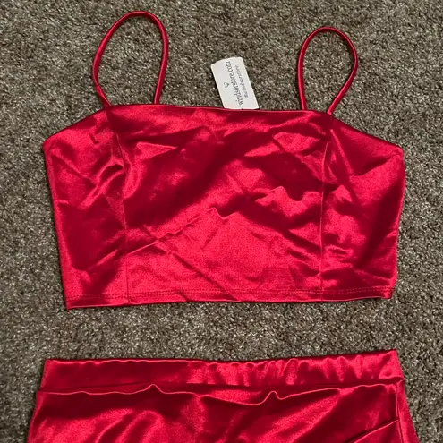 Windsor Red  2 Piece satin mini skirt and crop top set