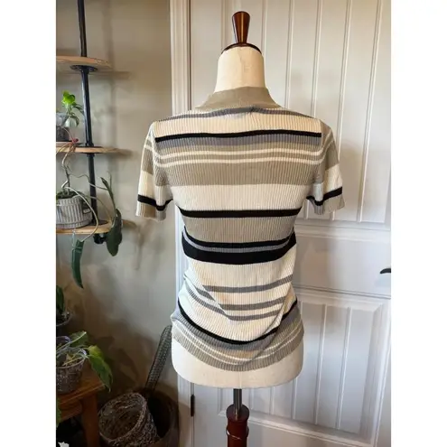 Chandler Hill Knit Mock Neck Striped Short Sleeve Sweater Top Womens Size S