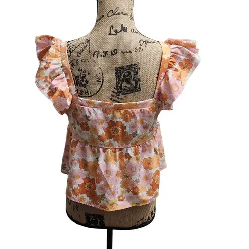 SheIn  Floral‎ Flutter Sleeve Babydoll Crop Top Ruffle Summer Blouse Size S/4