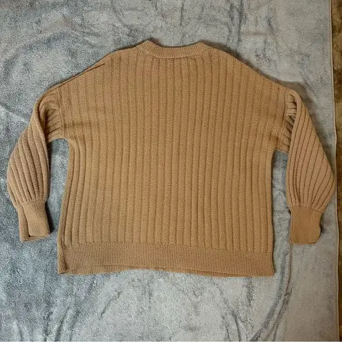 Aerie  Tan Rib Knit Scoop Neck Long Sleeve Sweater Fall Winter Cozycore Size XXS