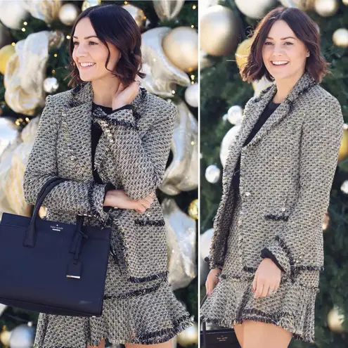 Veronica Beard Metallic Fabian Tweed Blazer Jacket Black Silver Size 4