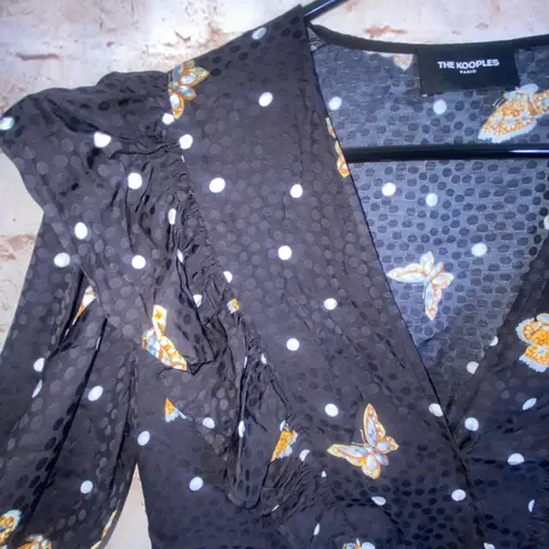 The Kooples Mixed Print Butterfly Faux Wrap Top in Black Size Small