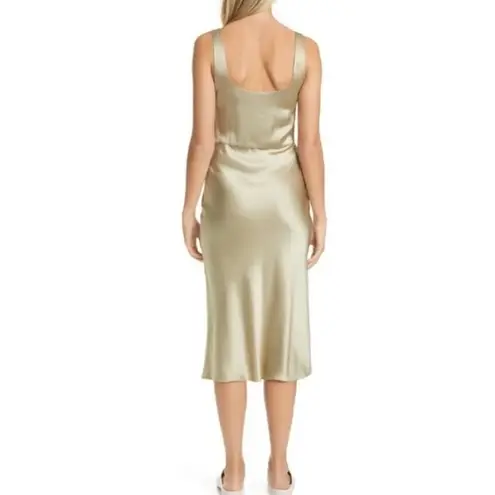 Vince  Crinkle Satin Sleeveless Fitted Midi Slip Dress Gold Womens Size 10