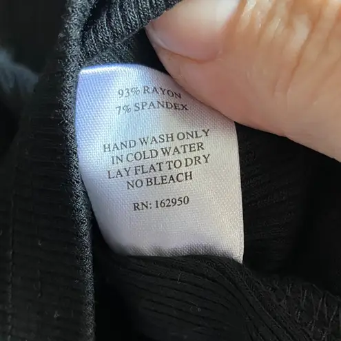 Chic Black Long Sleeve Top with White Bow Details Size M