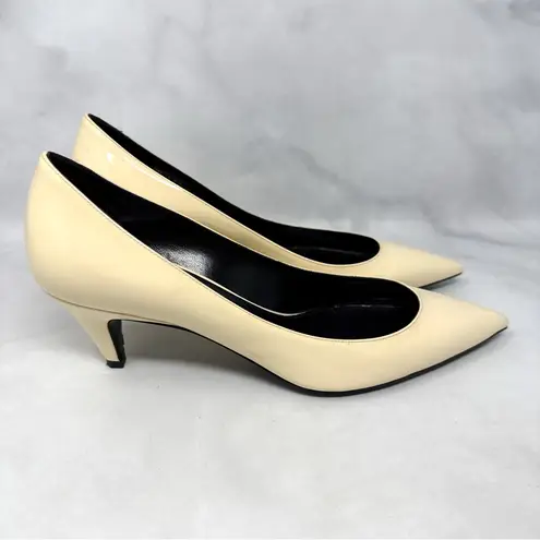 Saint Laurent Charlotte 55 Patent Leather Pointed Toe Kitten Heel Pumps Ivory - Image 2