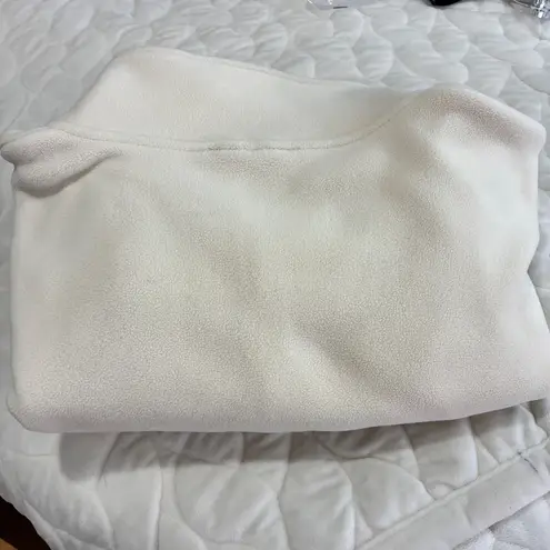 Qinsen Fleece Cropped Jacket Pullover Women's Size Small Cream Y2K Drawstring Tan