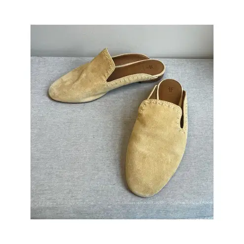 Frye  Gwen Pickstitch Mule Shoes in Tan Beige Suede Slip-On Flat Loafers sz. 7.5