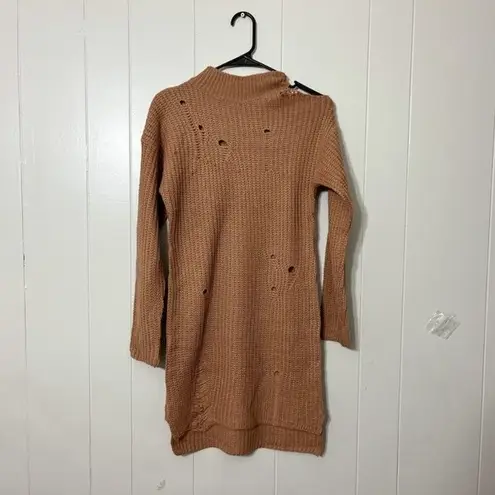 Moral Fiber Women Knit Sweater Brown Dress Cold Shoulder Mock Neck Size M NWT