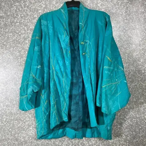 Hand Dyed & Embroidered Women's Teal Draped Artsy Jacket