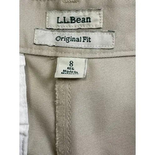 LL Bean Cargo Bayside Twill Shorts Womens Size 8 Khaki Original Fit No Wrinkle Tan