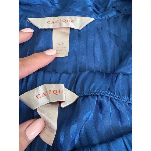 Cacique Plus Size 22/24 Women's Blue Striped Satin Lounge Set Pajama Set