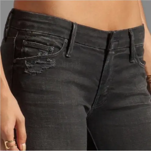 Mother The Looker Destroyed Ride Low Rise Skinny Jeans in Black Size 26