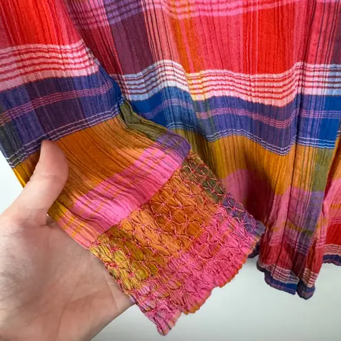 Soft Surroundings Womens Plaid Button Down Top Size XL Colorful Crinkle Vibrant - Image 3