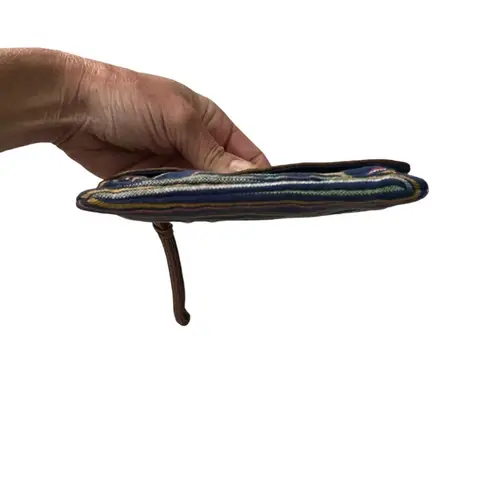 Aero women's small navy blue striped wristlet pouch bag clutch leather flap