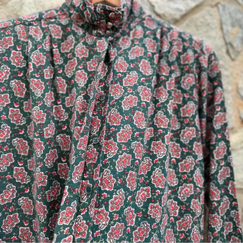 Cambridge Vintage Wool Blend High Neck Green Paisley Button Down Shirt