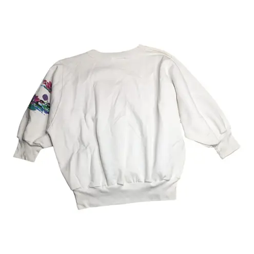 Vtg 1990s Angie Strauss White Watercolor Floral 3/4 Sleeve Sweatshirt 2X