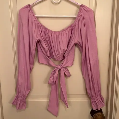 idem Ditto  Lilac Crop Top W/ Sleeves and Tie in Back-Small