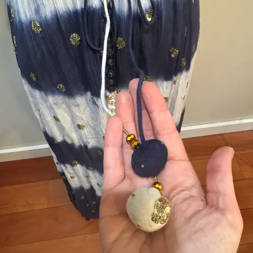 GOA Paris Blue & White Asymmetric Hem V Neck Midi Dress Floaty Fairycore Sz M Size M