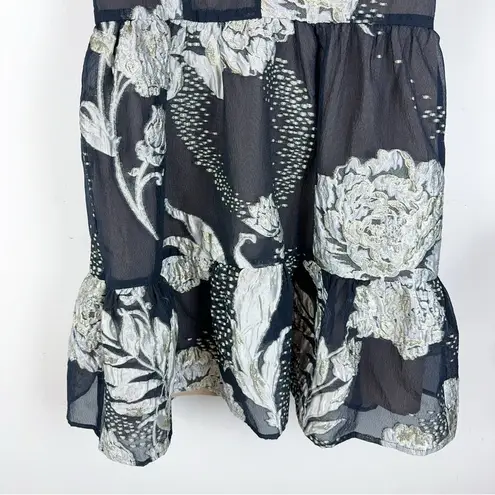 Elliatt NWT Picard Floral Jacquard Mini Dress in Black Silver/Gold Size Small