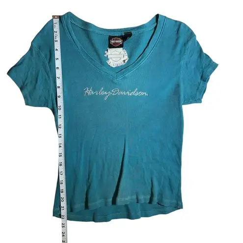 Harley Davidson Blue / Teal Short Sleeve T Shirt Tee Shirt Large