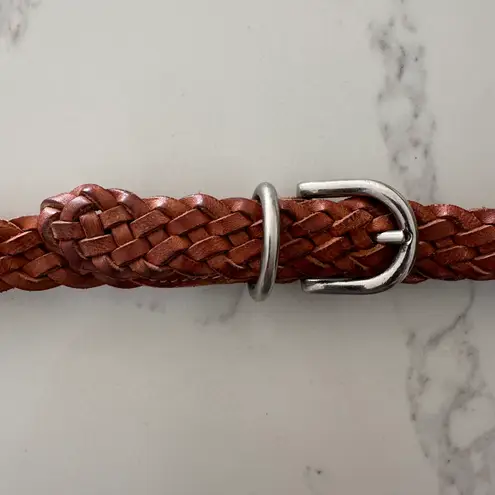 Banana Republic Vintage  Woven Leather Belt in Medium Brown Silver Buckle Small