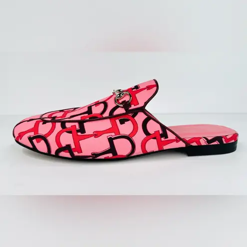 Gucci  Princetown Horsebit Logo Print Pink Fabric Flat Loafer Mules Size EU 40.5
