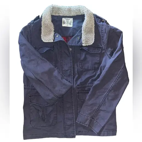 Ruff Hewn Coat Girls Size Medium Navy Blue Barn Chore Coat Button Down Rugged