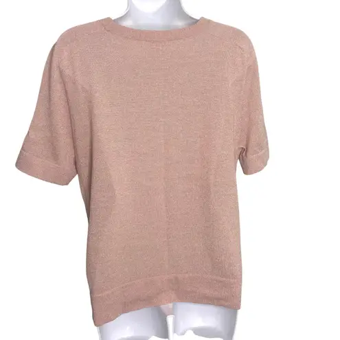 Akris Punto Lurex Knit Short Sleeve Metallic Rose, Blush Knit Top 10