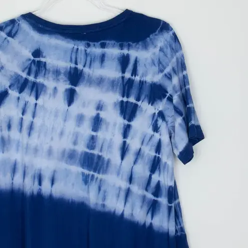 LOGO By Lori Goldstein LOGO Lori Goldstein Tie Dye Maxi Dress Blue V Neck Size S Short Sleeve Lagenlook