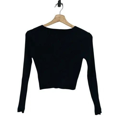 Urban Revivo Black Cropped Cardigan Small size 4 ribbed front button v
