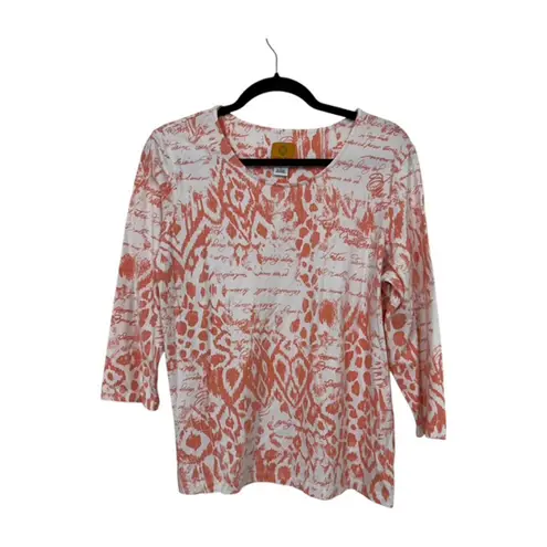 Women's Ruby Rd Top Shirt Large Blouse Orange & White Design Cotton/Spandex