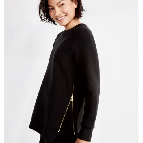 Varley Black Textured Knit Sweatshirt Gold Zipper Detail Athleisure Everyday