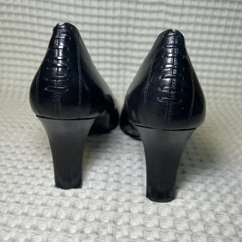 Nine West  Womens Black Leather Pointed Toe Block Heel Pumps Size 11M