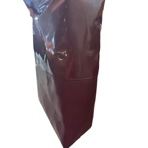 Burgundy Tote Bag Faux Leather Vinyl Shoulder Bag Everyday Carryall Shopper Red