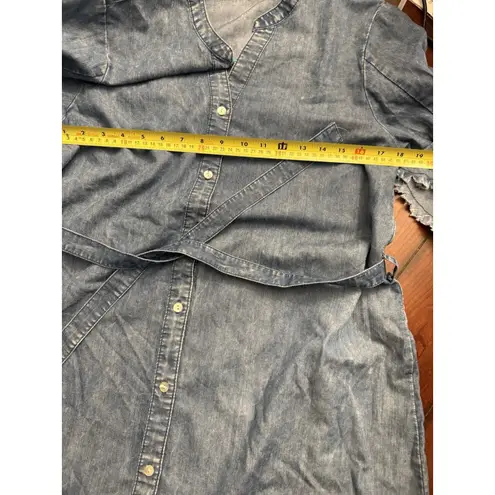 Given Kale Dress Women's L Lightweight Blue Chambray Button Up Shirt Raw Hem Size L