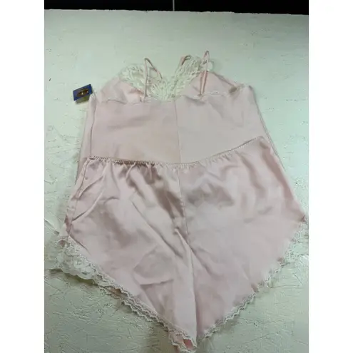Pink Satin Lace Cami Top & Shorts Pajama Set Sleepwear Lingerie