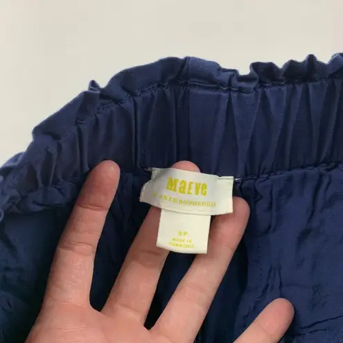 Maeve PETITE Navy Blue Poplin High Rise Wide Leg Cropped Pant SP