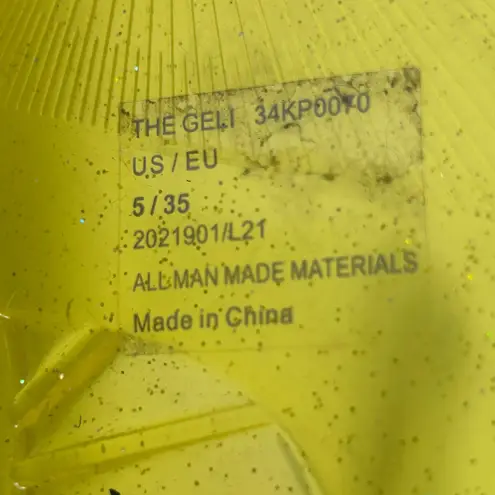 Katy Perry The Geli Jelly Sandals Yellow Rainbow Buckle Ankle Strap Women US 5