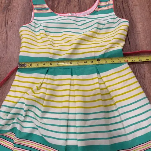 Tiana B Sleeveless Midi Striped Dress 10 Orange/Green/Yellow Fit & Flare Career