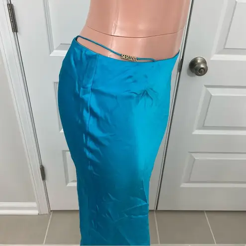 SER.O.YA Penina Silk Midi Skirt Size SMALL in Turquoise Blue