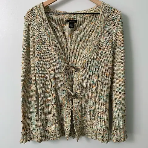 BCBGMAXAZRIA Colorful Whimsical Cardigan Sweater with Wood Flower Buttons Medium