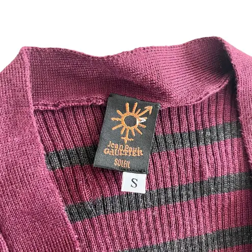 Jean Paul Gaultier Soleil Burgundy Striped Rib Knit Cardigan Sweater Sz S Red
