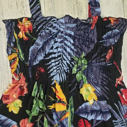 NWT Ace Fashions Black Tropical Floral Smocked Sundress Women’s Size Large