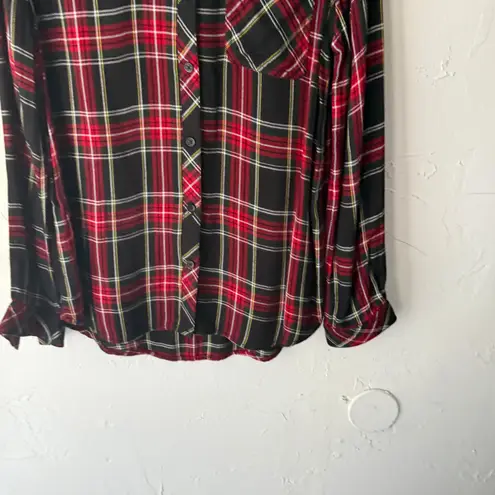 BeachLunchLounge Red Plaid Button Down Shirt Top Long Sleeve Medium Cabin Fall