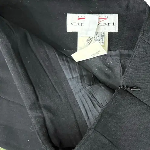 Vintage 90s Black Green Ribbon Ruffle Stripe Wool Pencil Knee Length Skirt sz 6