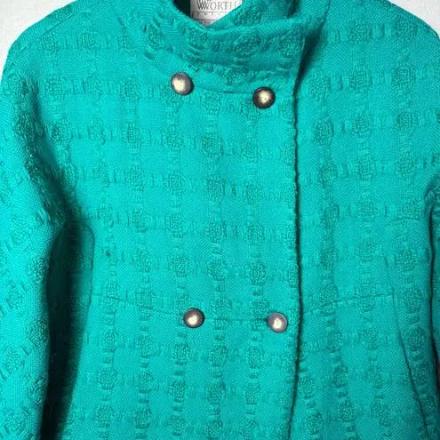 W By Worth WORTH Womens Vintage Petite Green Wool Blazer Jacket Double Breasted Gold Button