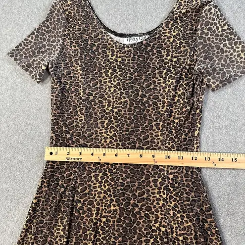Vintage Pretty Girl Leopard Animal Print Midi Dress Women's Small Short Sleeve Brown