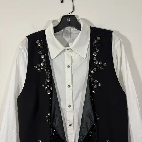 Alberto Makali NWT Vintage Studded Chain Vested Blouse Button Up Size Large