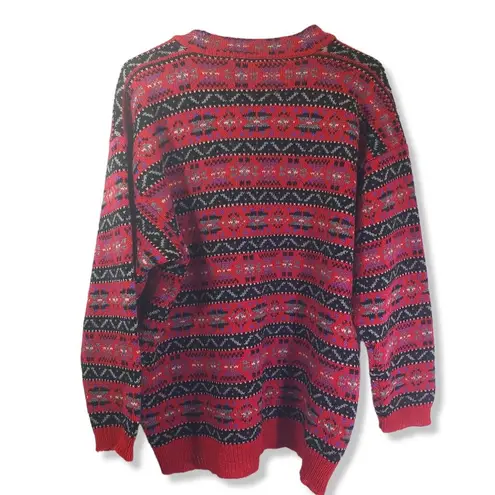 Nordstrom , BRASS PLUM Medium Red, Black 100% Wool Button Front Cardigan Sweater